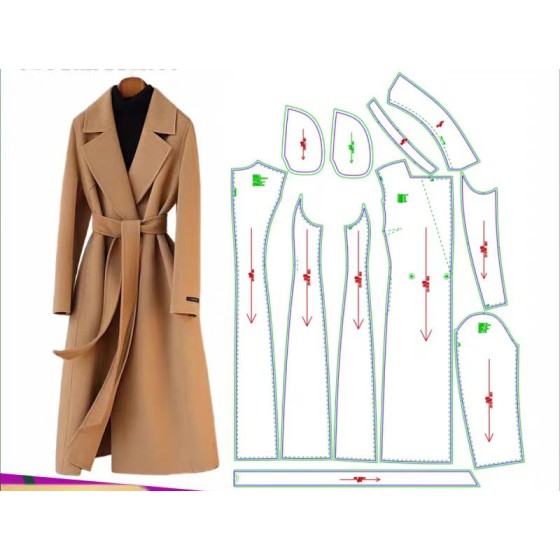 Women's Double-Faced Cashmere Wool Coat, Mid-Length Notched Lapel Slim-Fit Belted Trench Coat, New Arrival for Autumn and Winter.